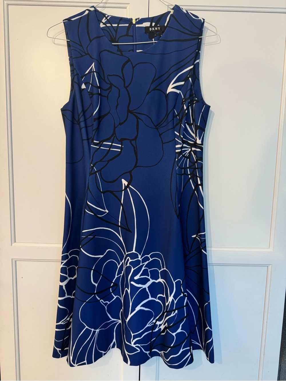 DKNY Royal Blue Floral A-Line Dress, EUC. Size 12